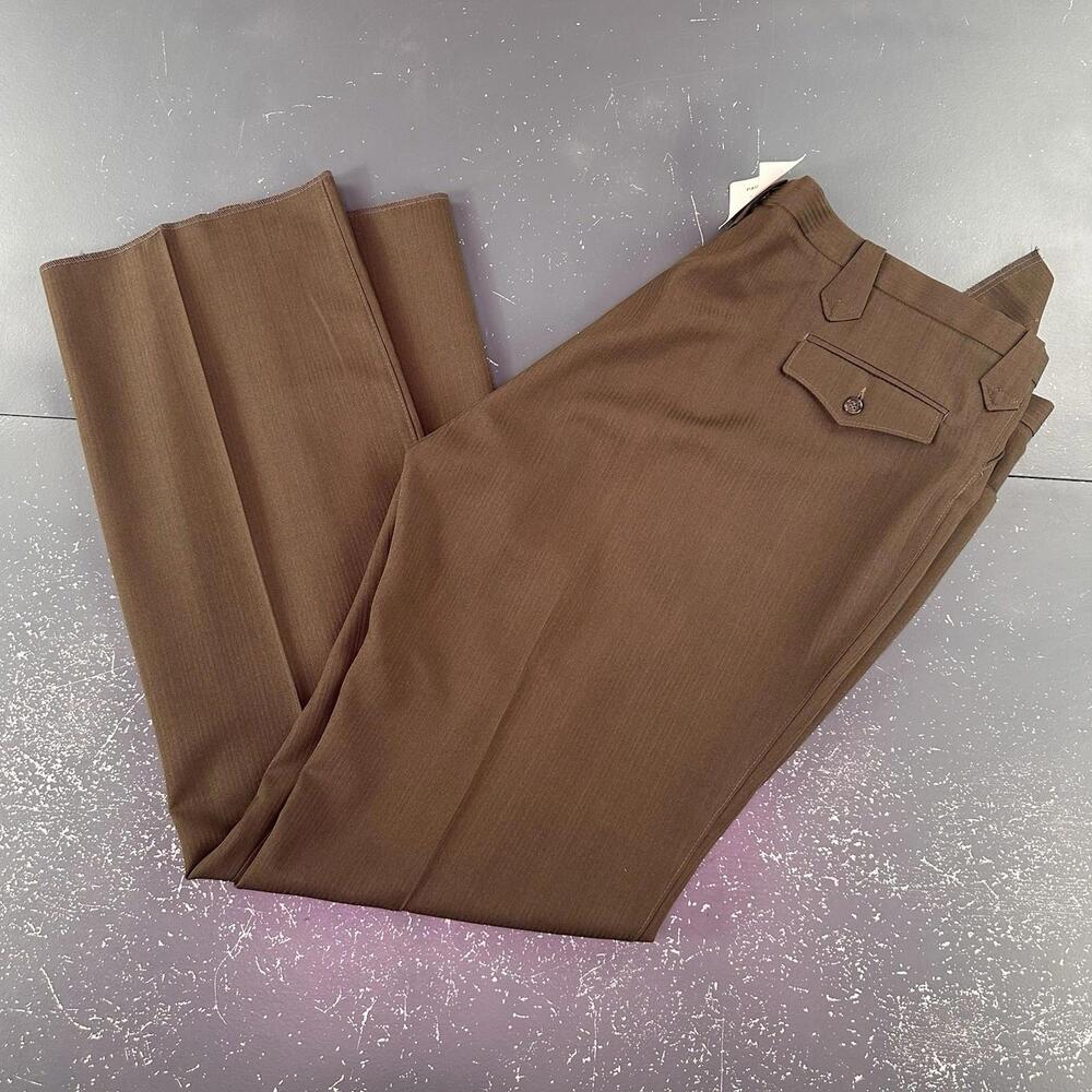 VTG Pagano West Dress Pants Mens 48 Olive Green Striped Poly Suit Slacks NWT USA